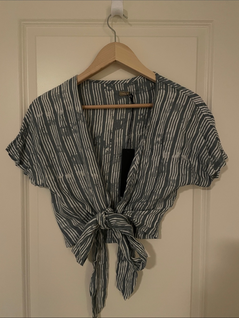 Striped Tie-Front Crop Top in Blue and White